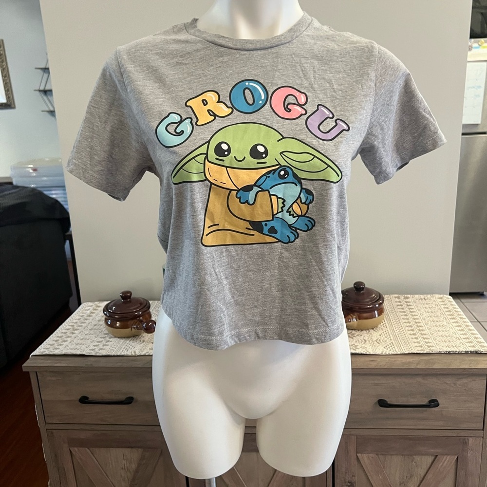 MAD Engine Gray and Green Grogu Star Wars Crop Top
